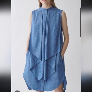 COS Organic Cotton Ruffled Denim Dress Size 4 NEW with Tags Blue